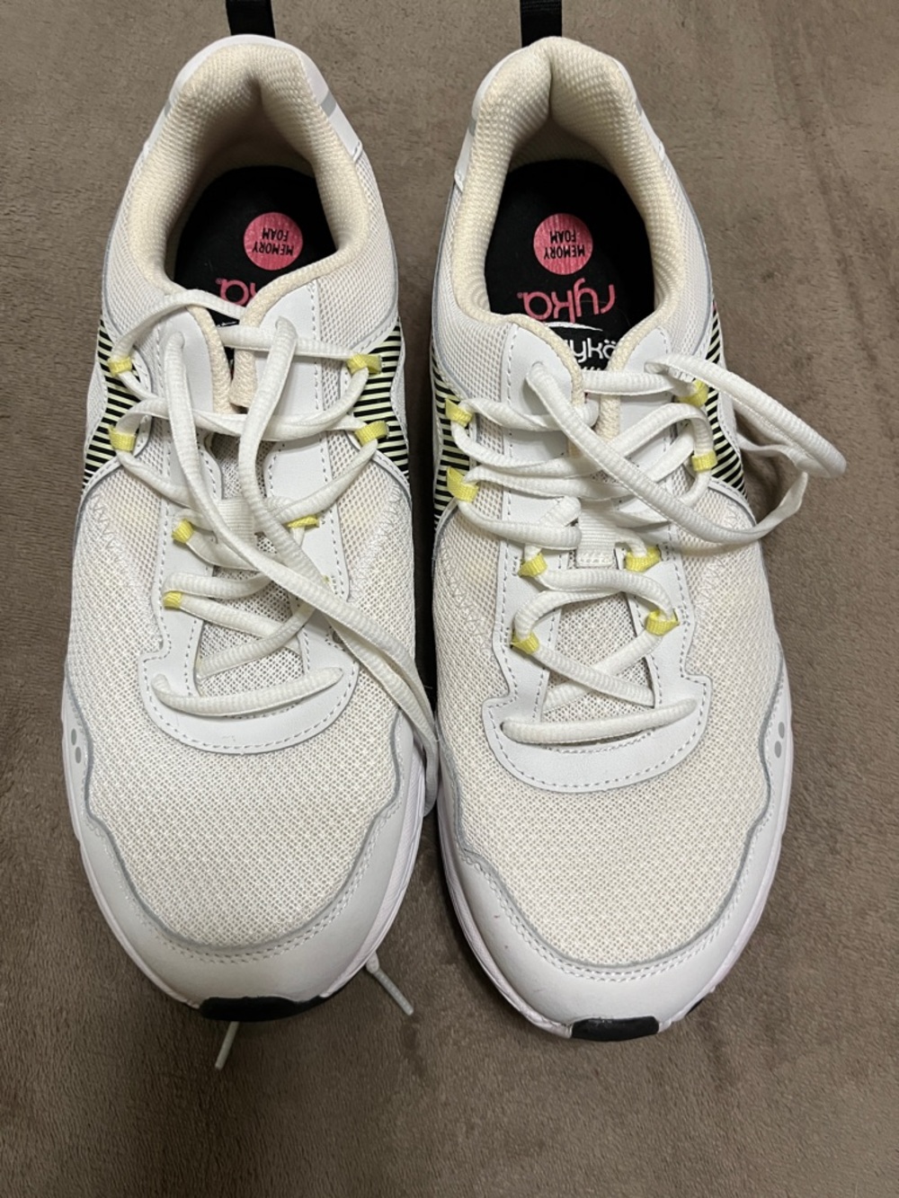 Ryka White Athletic Walking Shoes with Yellow Accents women’s size 12w